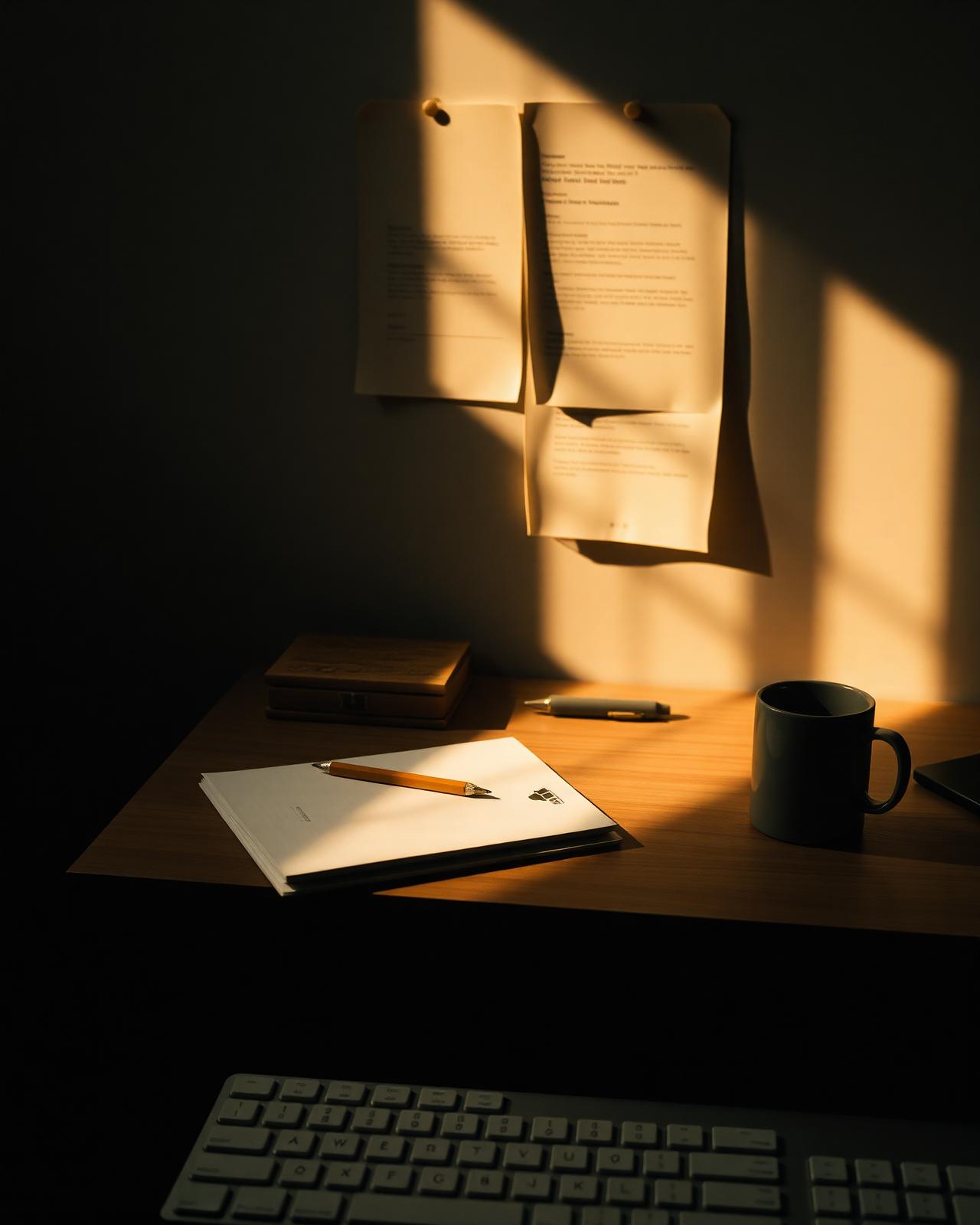 L'atelier Qiblo, lumière chaude sur le bureau